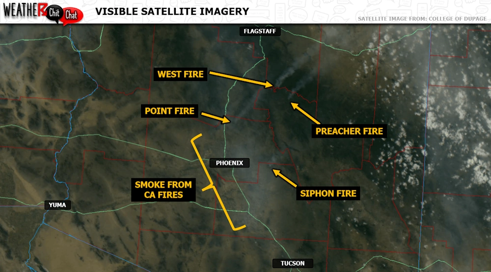 Satellite shows multiple wildfires burning across Arizona